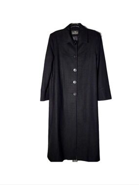 Vintage 90s Braefair Black Wool Mix Long Overcoat Trench Size 12